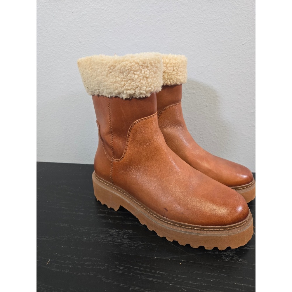 Vince Camuto Marlivi Leather Faux Fur Trim Lug Sole Platform Boots 7M